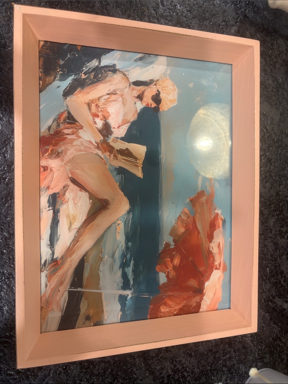 Contemporary Pink-Framed Beach Figure Painting